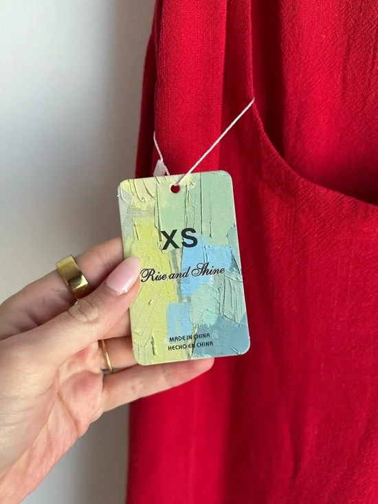 Red Sleeveless Shift Cotton/Linen Blend Dress - Classic Women's Dress - Picture 6 of 7